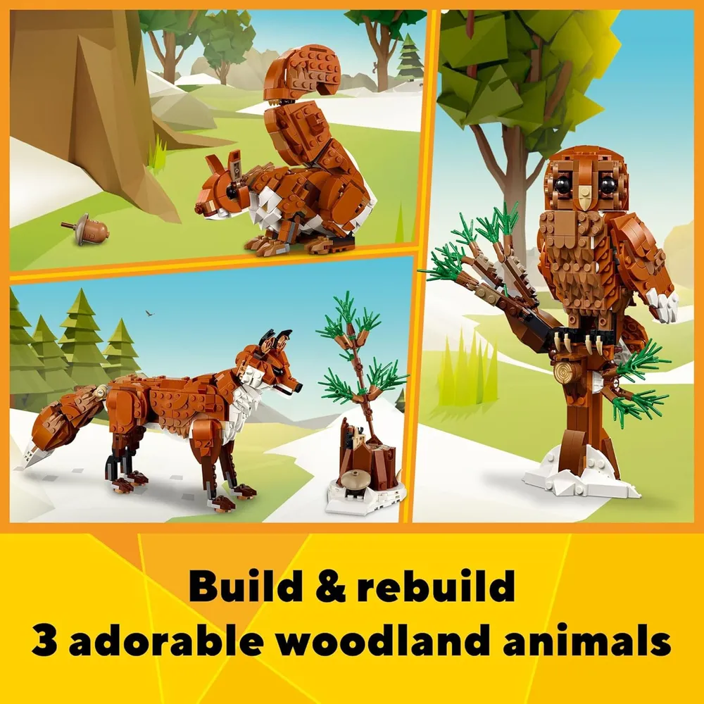 LEGO CREATOR 3 EN 1 ANIMALES DEL BOSQUE: ZORRO, BÚHO O ARDILLA
