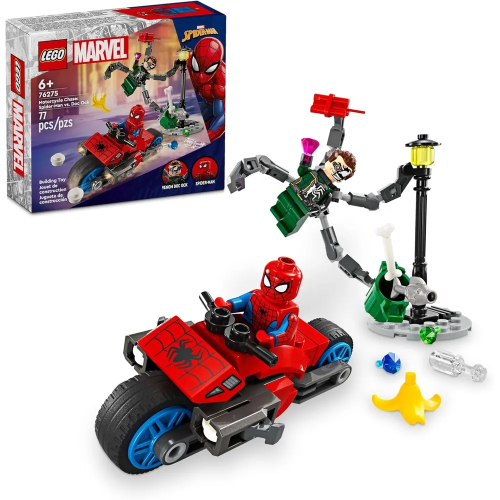 Lego Marvel Persecución en moto Spider-Man vs Doctor Octopus, 2 figuras