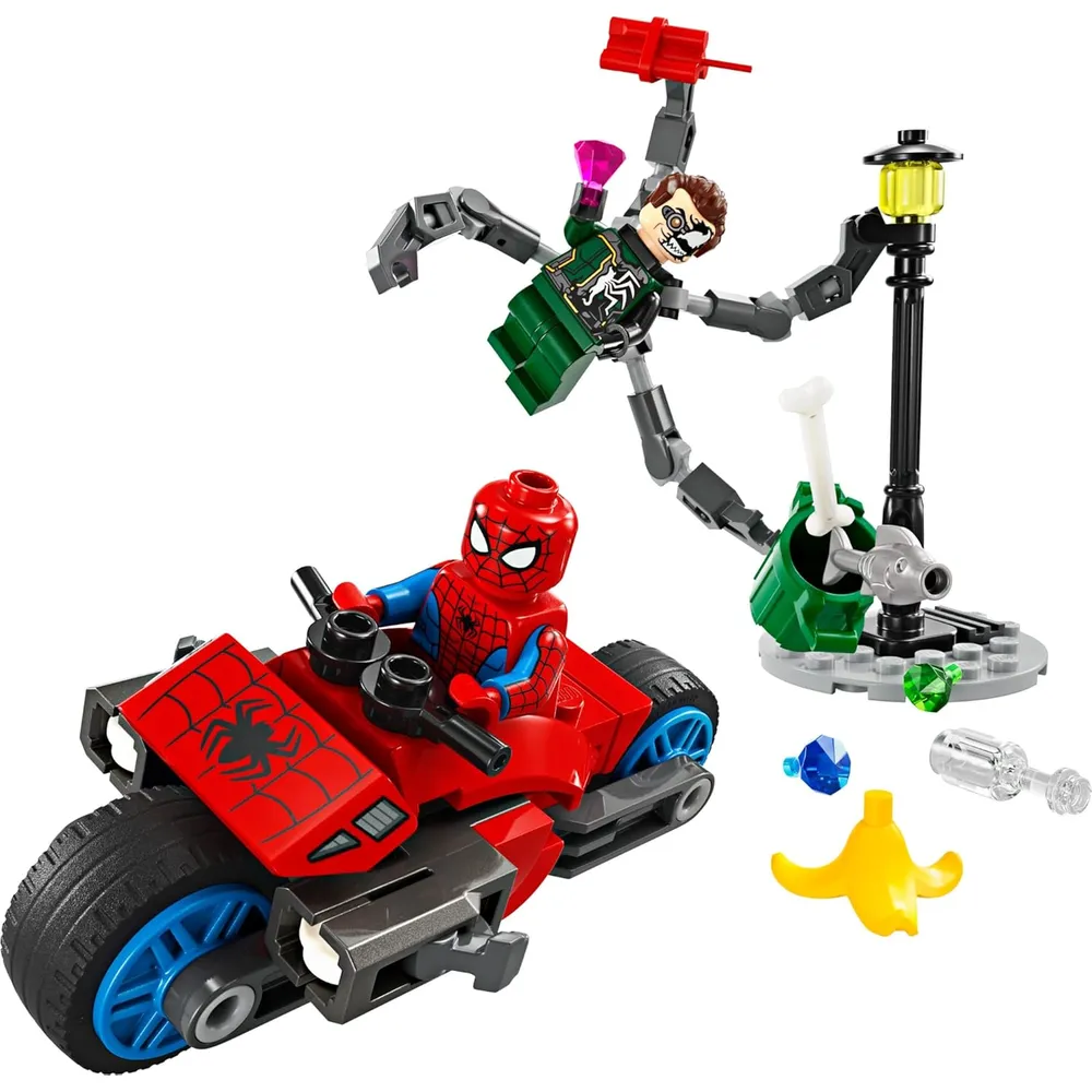 Lego Marvel Persecución en moto Spider-Man vs Doctor Octopus, 2 figuras