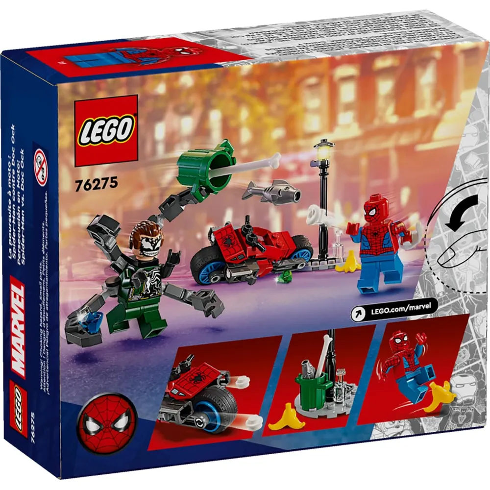 Lego Marvel Persecución en moto Spider-Man vs Doctor Octopus, 2 figuras