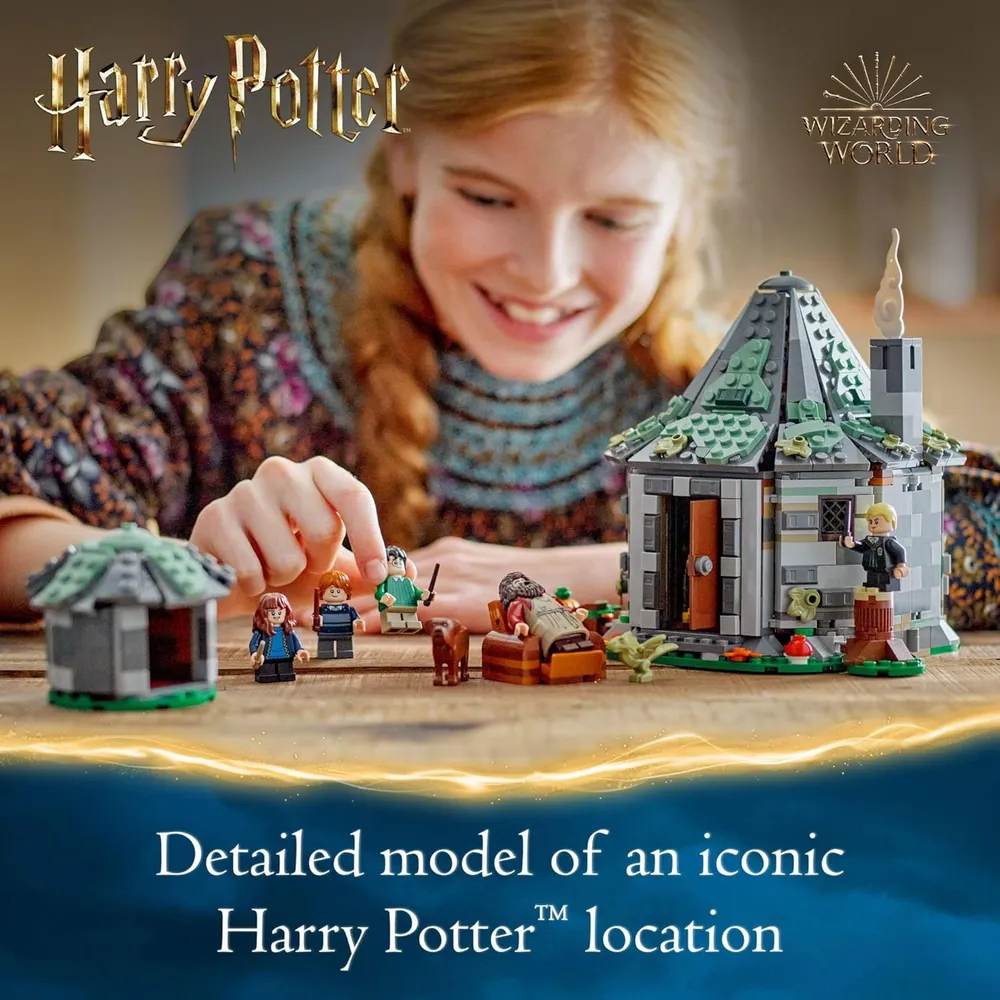 Lego Harry Potter Cabaña de Hagrid con 7 figuras y dragón, set de construcción