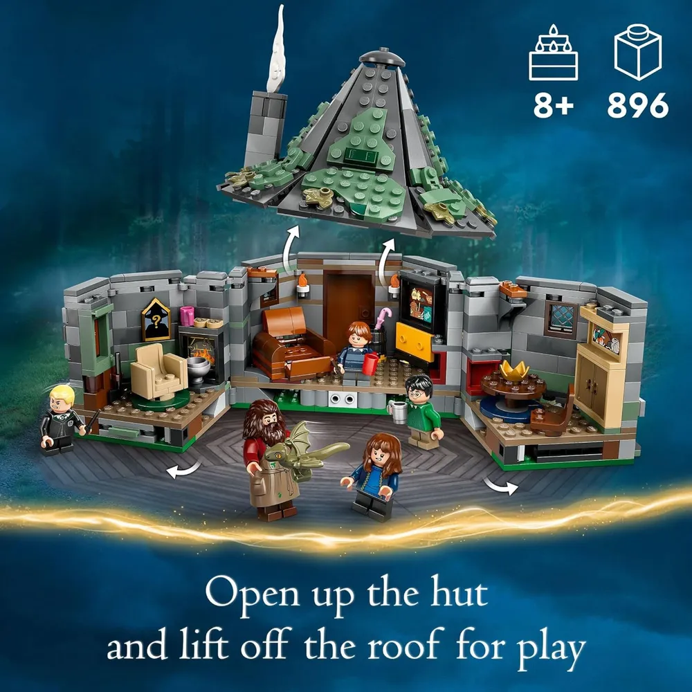Lego Harry Potter Cabaña de Hagrid con 7 figuras y dragón, set de construcción