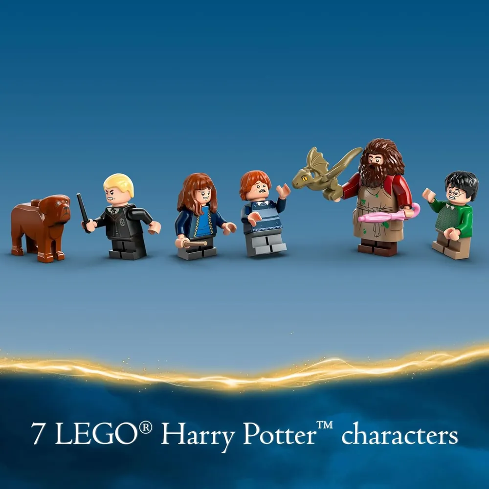 Lego Harry Potter Cabaña de Hagrid con 7 figuras y dragón, set de construcción