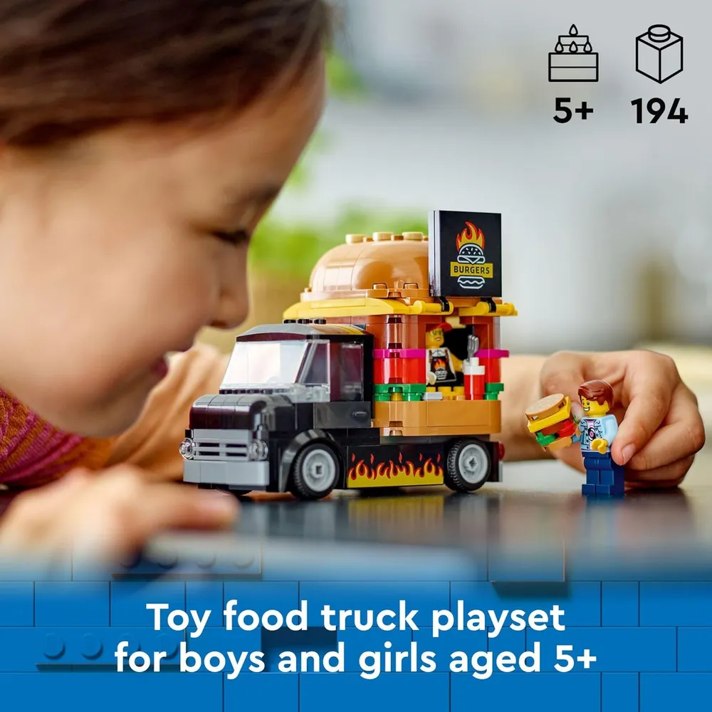 LEGO CITY CAMIÓN DE HAMBURGUESAS CON MINIFIGURA Y ACCESORIOS