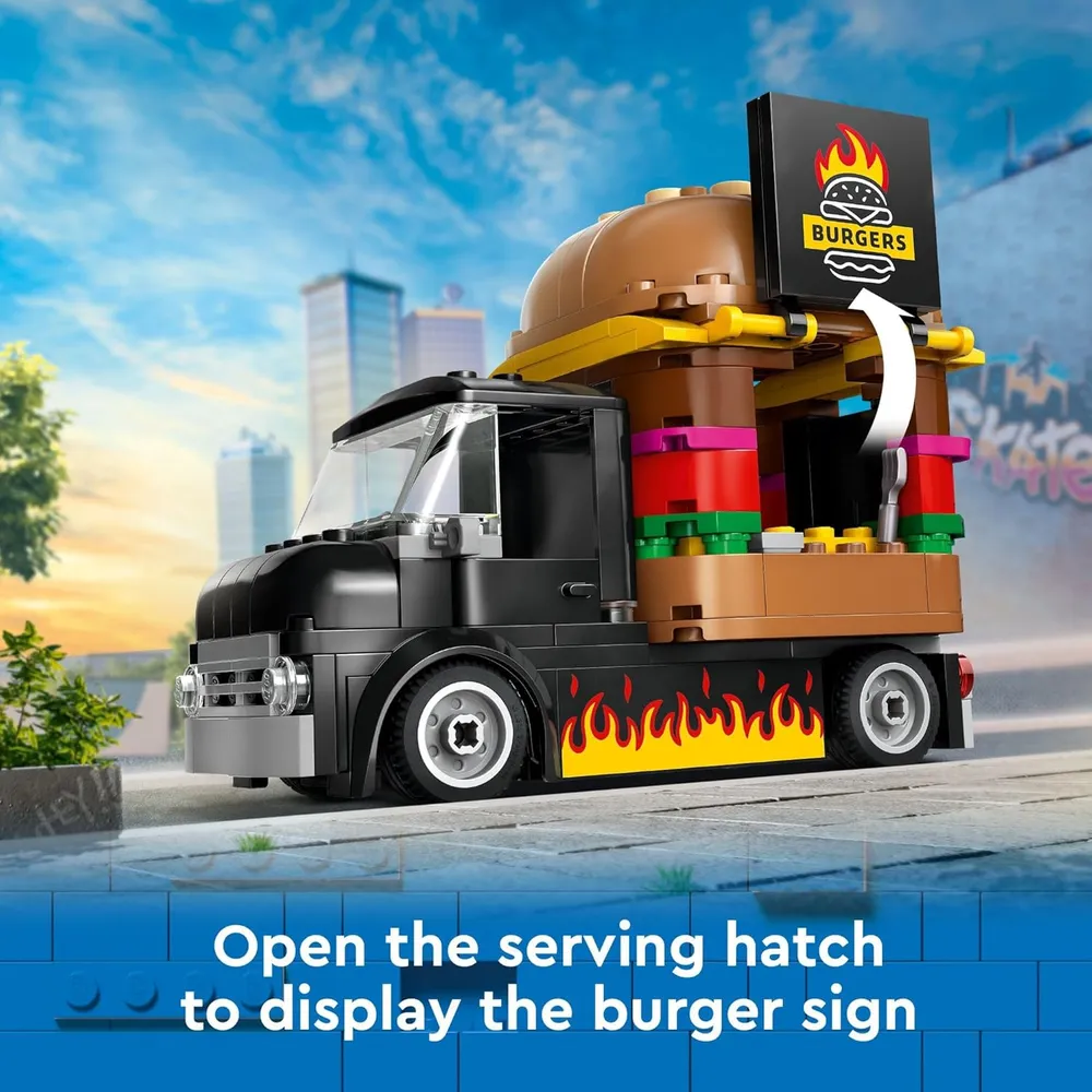 LEGO CITY CAMIÓN DE HAMBURGUESAS CON MINIFIGURA Y ACCESORIOS