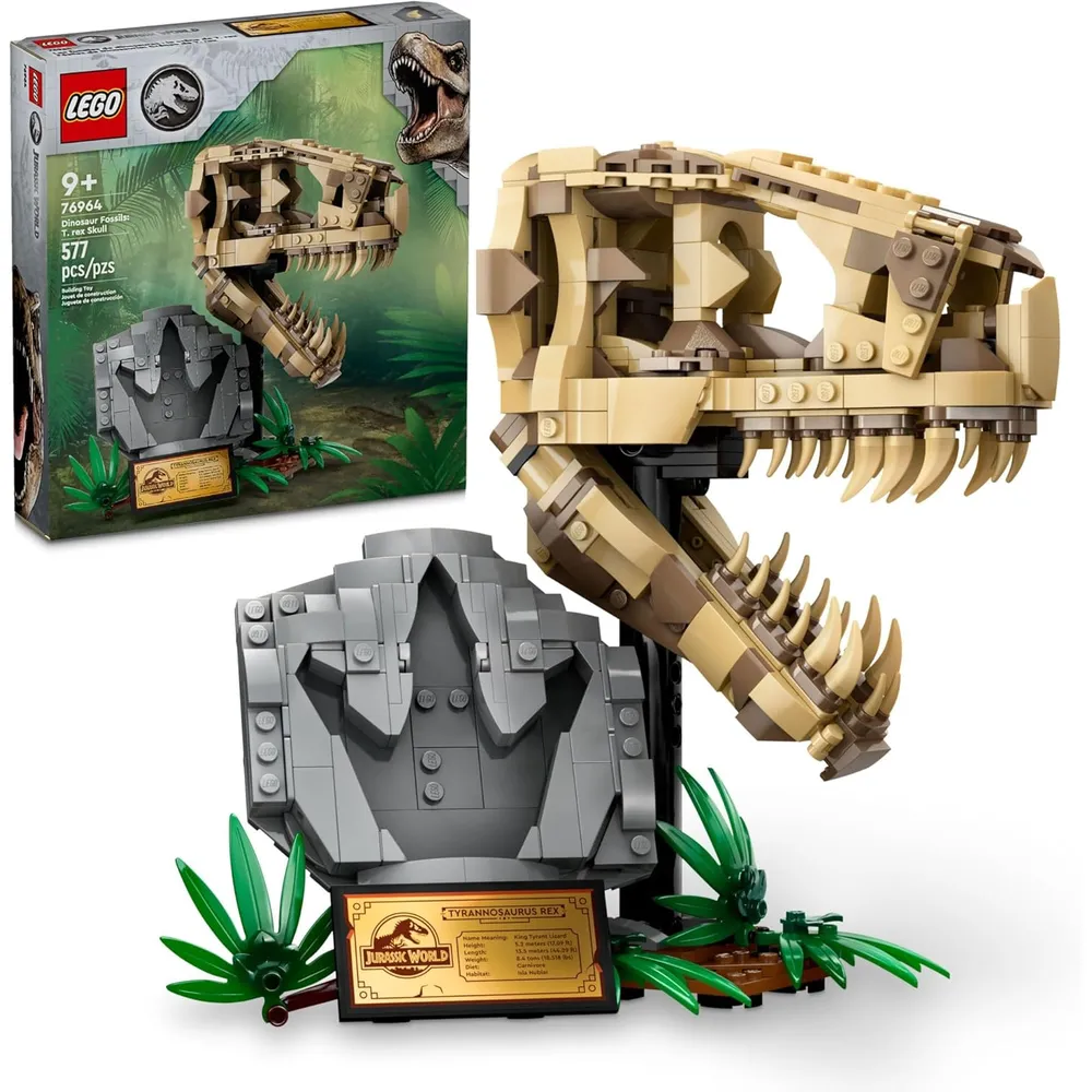 Lego Jurassic World Fósiles de dinosaurios, cráneo de T. Rex, set educativo
