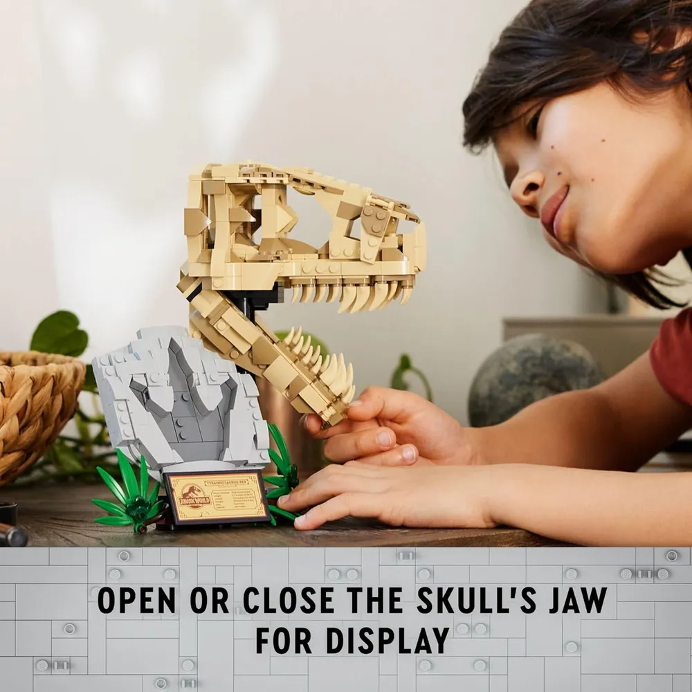 Lego Jurassic World Fósiles de dinosaurios, cráneo de T. Rex, set educativo