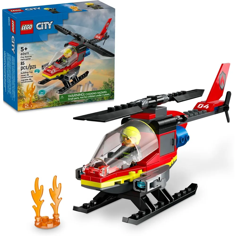 Lego City Helicóptero de bomberos con minifigura piloto, juguete 5+