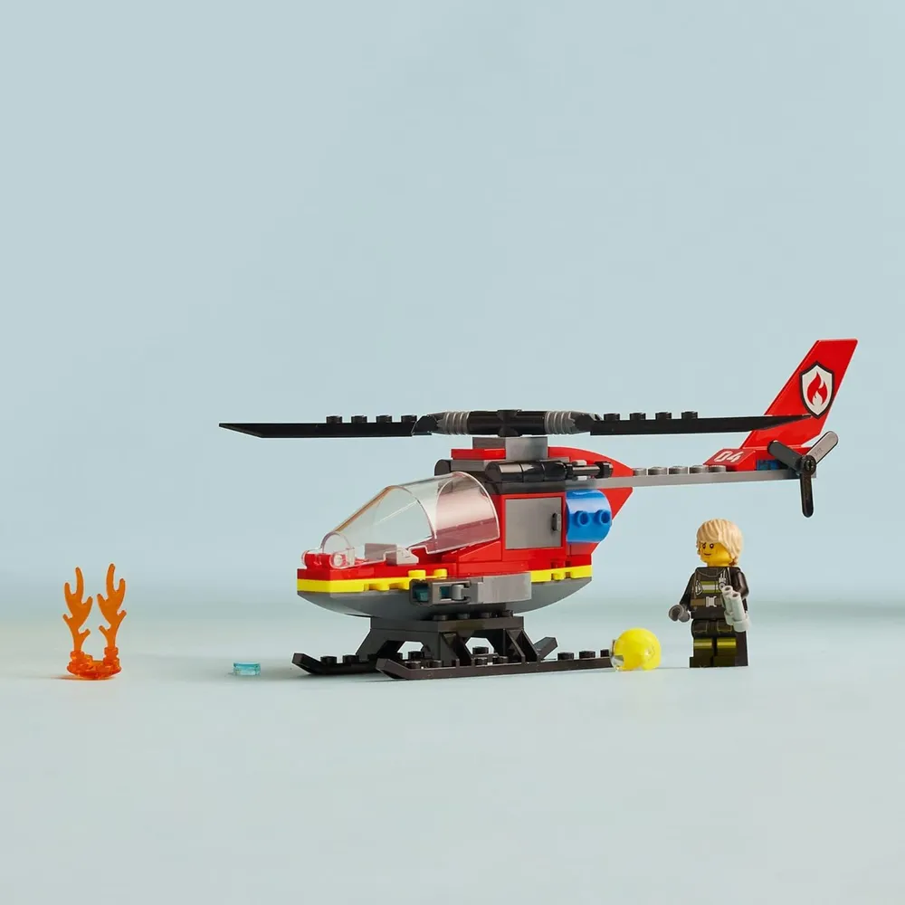 Lego City Helicóptero de bomberos con minifigura piloto, juguete 5+