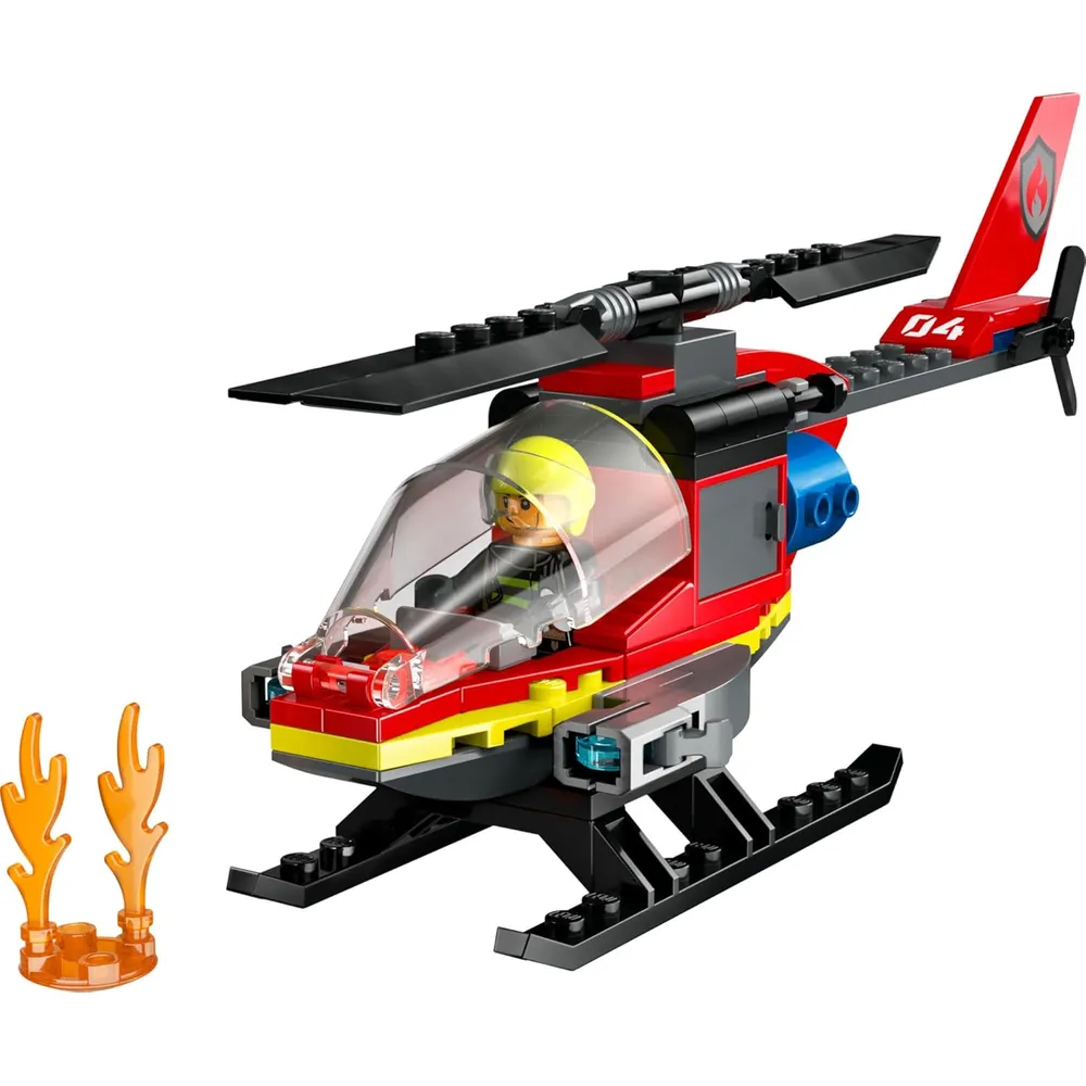 Lego City Helicóptero de bomberos con minifigura piloto, juguete 5+