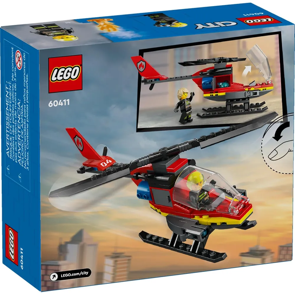 Lego City Helicóptero de bomberos con minifigura piloto, juguete 5+