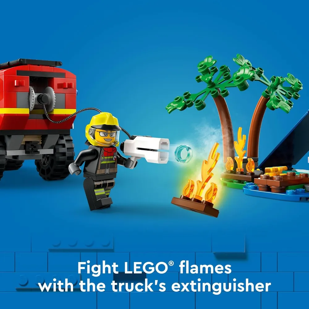 Lego City Camión de bomberos 4x4 con bote de rescate y 2 minifiguras