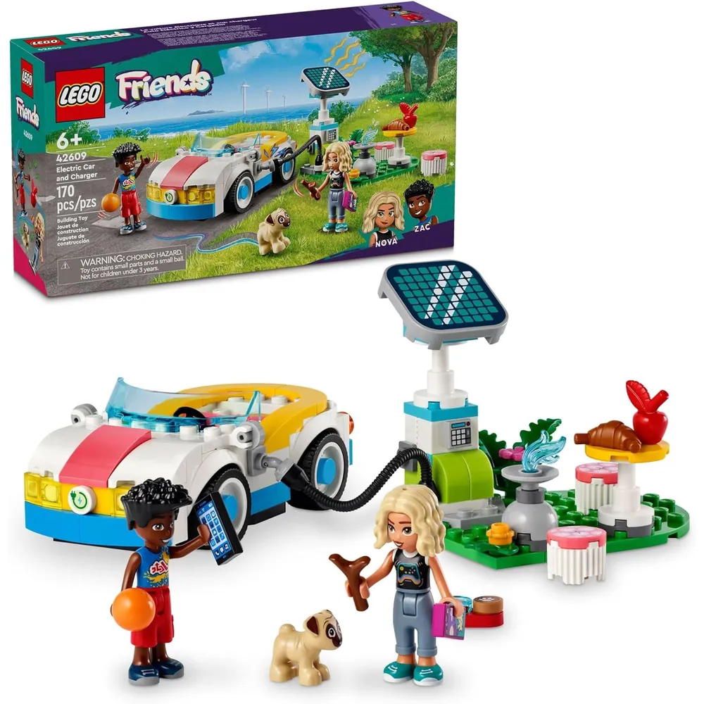 Lego Friends Coche eléctrico y cargador con minimuñecas Nova y Zac