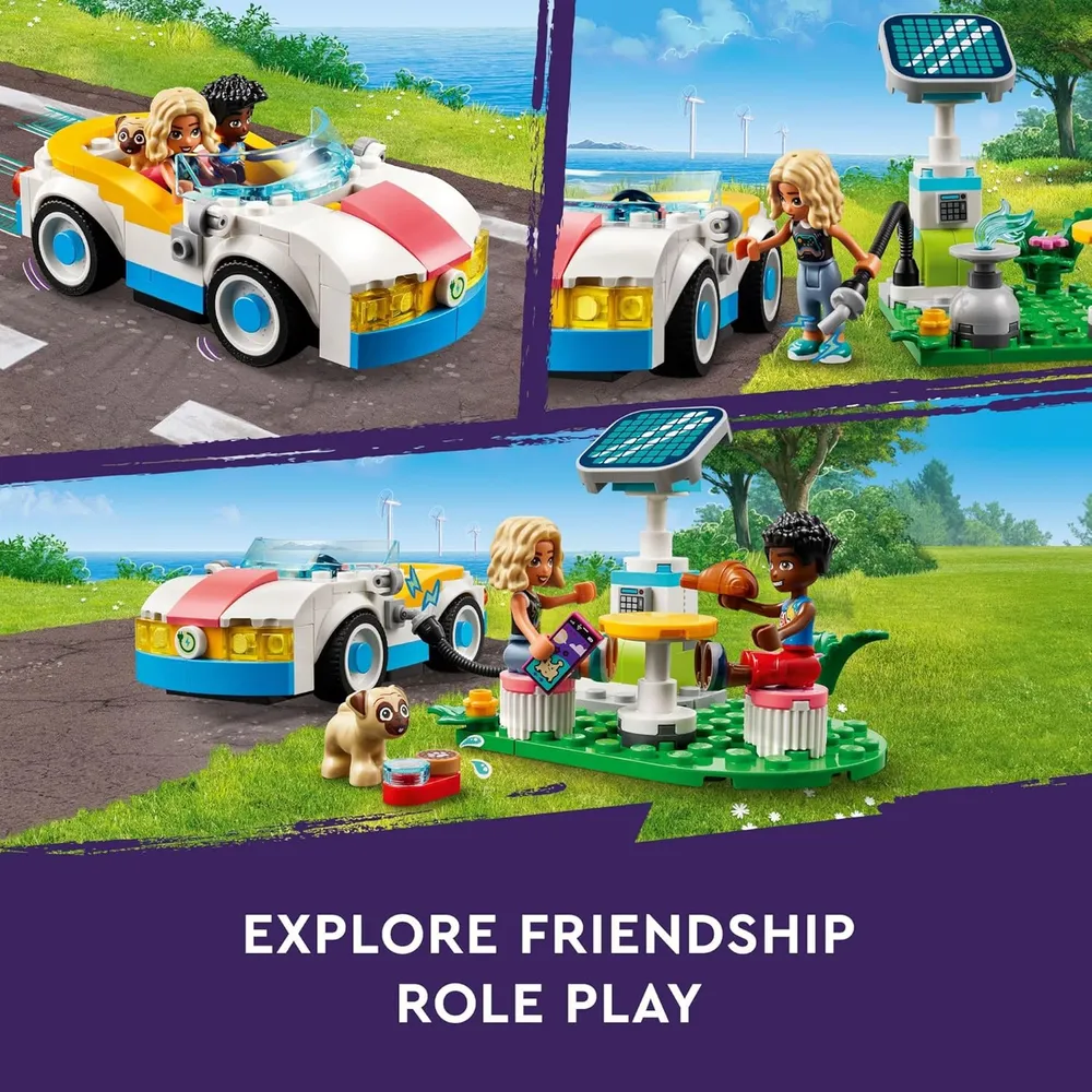 Lego Friends Coche eléctrico y cargador con minimuñecas Nova y Zac