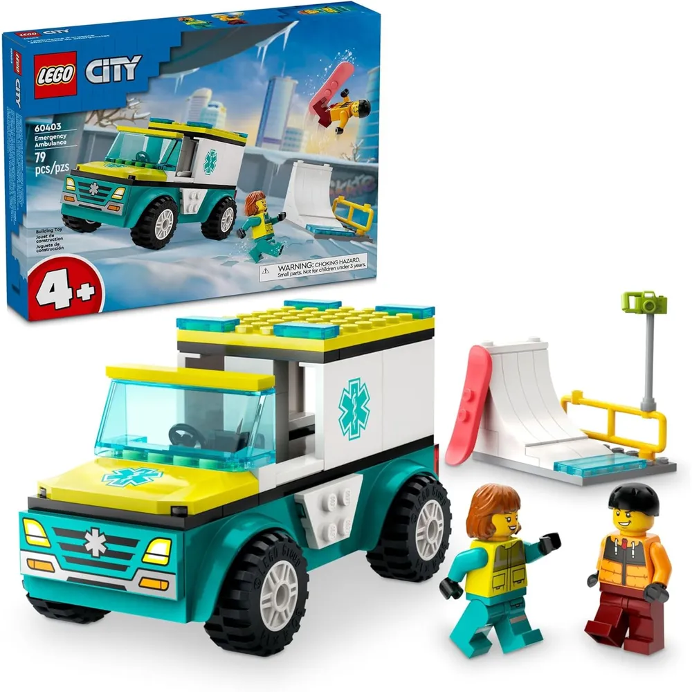 Lego City Ambulancia de emergencia y vehículo de snowboard con minifiguras