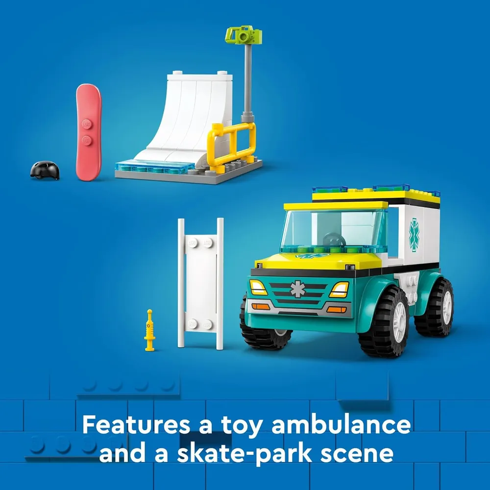 Lego City Ambulancia de emergencia y vehículo de snowboard con minifiguras