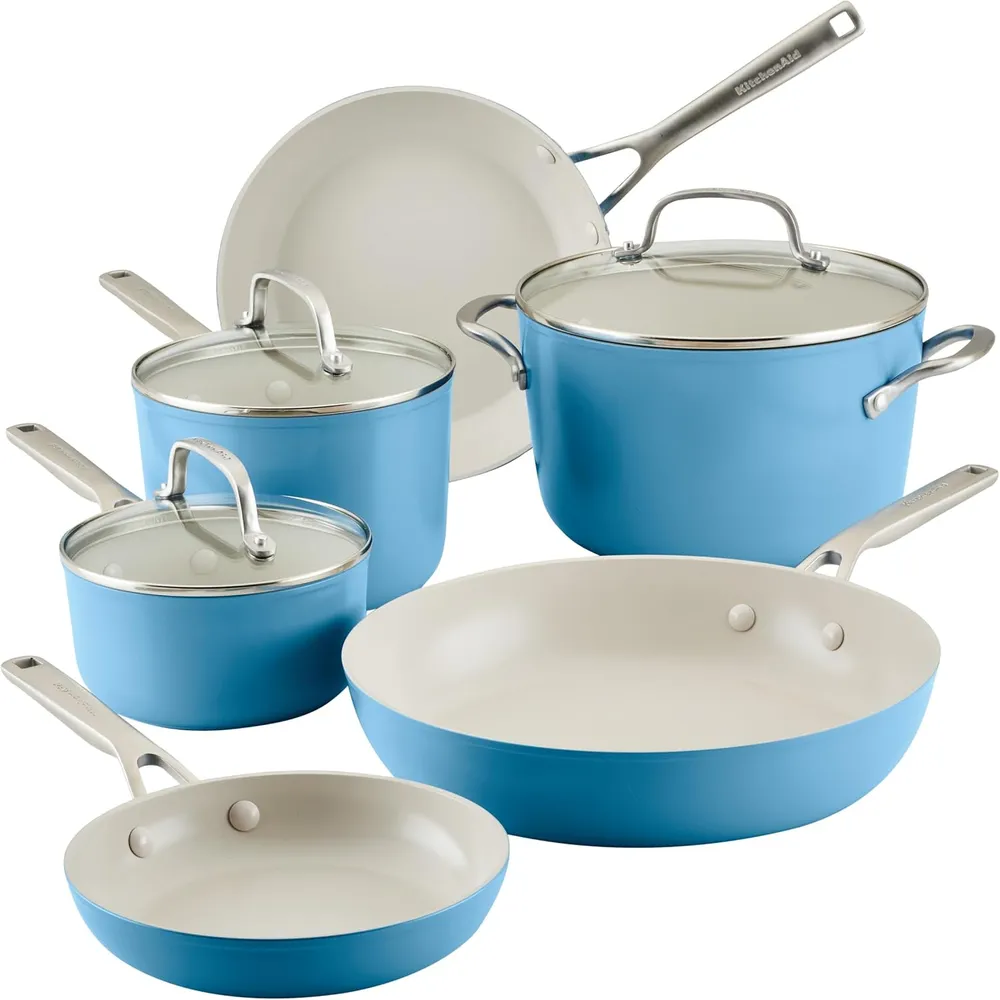 KitchenAid juego de ollas y sartenes 9 pzas, cerámica | Terciopelo azul