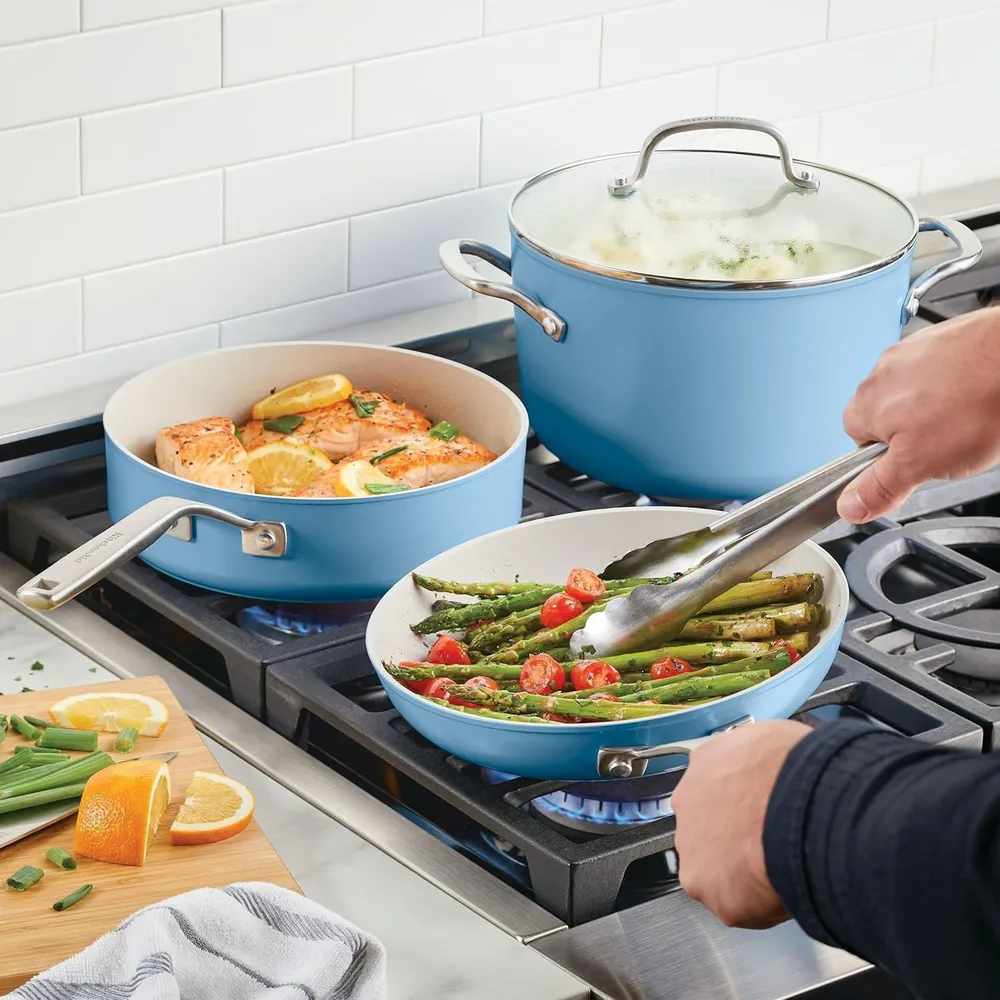 KitchenAid juego de ollas y sartenes 9 pzas, cerámica | Terciopelo azul