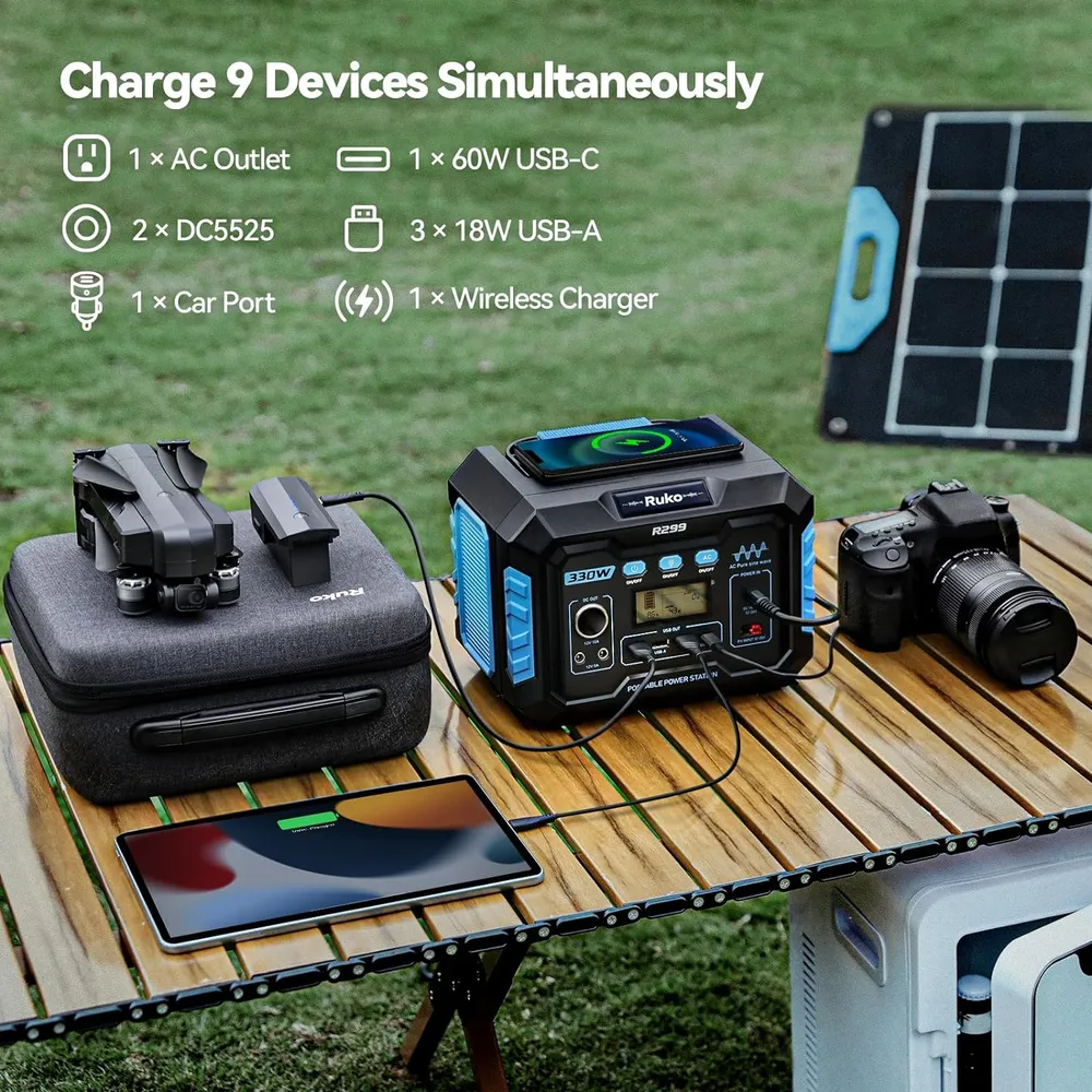 Ruko R299 estación de energía portátil 330 W con carga inalámbrica y linterna