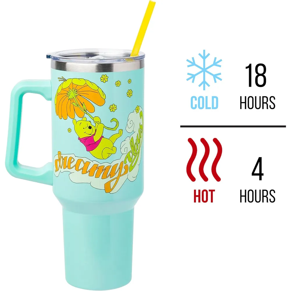 Disney | Vaso de acero inóxidable con asa y pajita de 40 OZ | Winnie Pooh