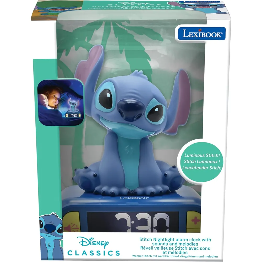 Lilo & Stitch | Reloj Despertador con luz nocturna y melodías y pantalla LCD | Stitch