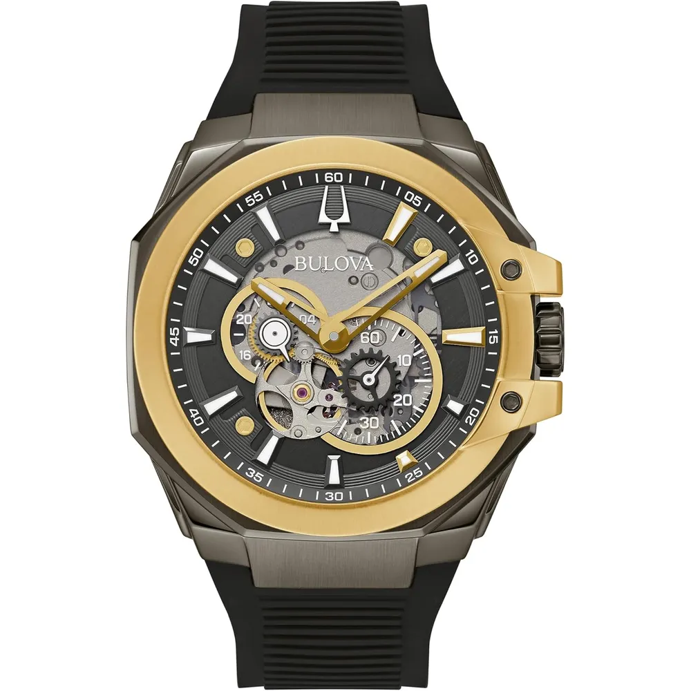 Bulova reloj Performance Maquina hombre automático correa silicona esfera gris | Negro