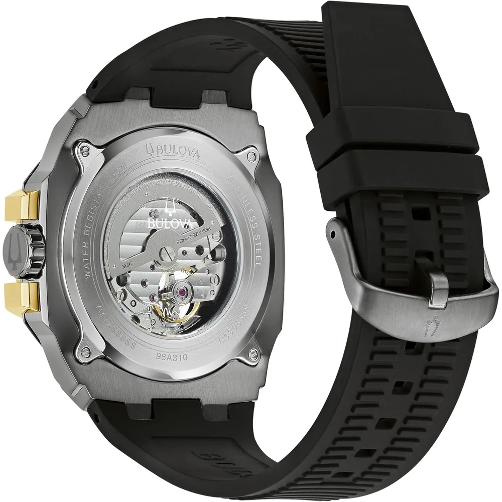 Bulova reloj Performance Maquina hombre automático correa silicona esfera gris | Negro