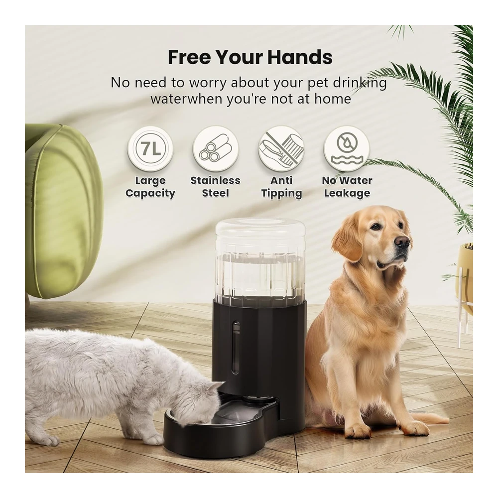 b0cjr8km2y_1.webp Czpet Dispensador Automático de Agua para Perros y Gatos de 7 Litros con Cuenco de Acero Inoxidable - Gran Capacidad y Área para Beber Sin Ruido - para Mascotas - Color Blanco (Dispensador de Agua de 7 L - Negro)