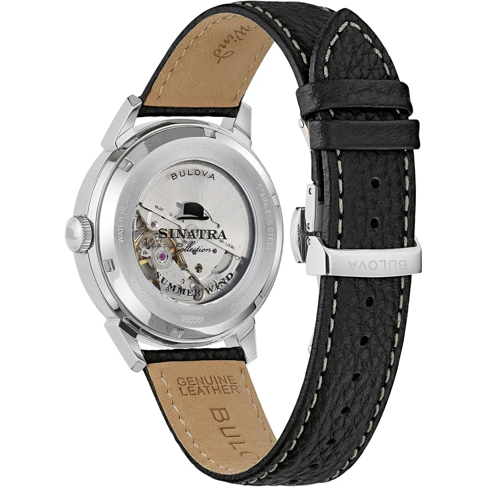 Bulova reloj Frank Sinatra hombre automático 3 agujas fecha correa cuero | Negro