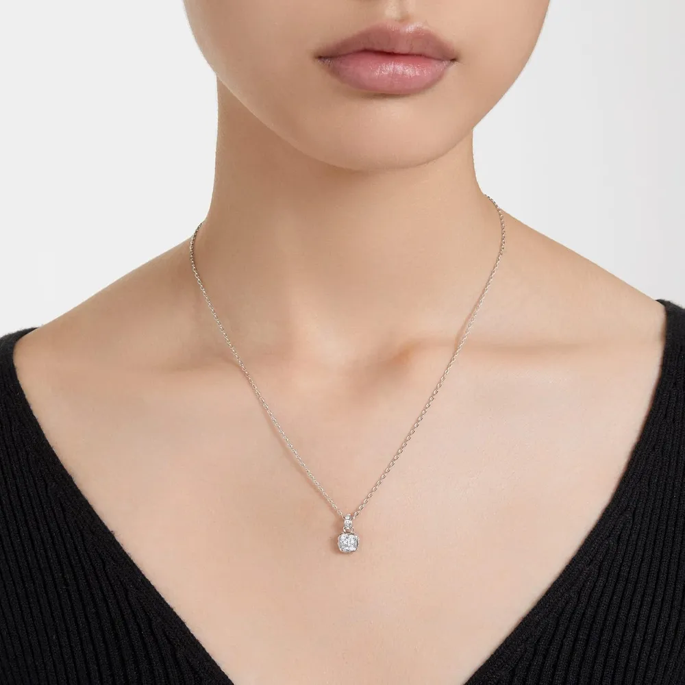 SWAROVSKI COLLAR PENDIENTE CUADRADO BIRTHSTONE ABRIL ACABADO RODIO PARA MUJER | PLATEADO