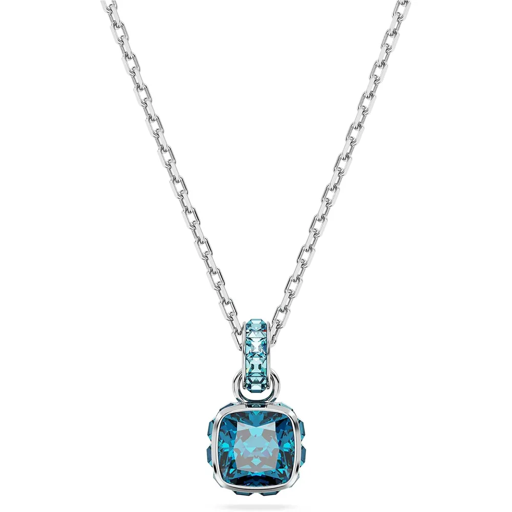 SWAROVSKI COLLAR PENDIENTE CUADRADO BIRTHSTONE DICIEMBRE ACABADO RODIO PARA MUJER | AZUL