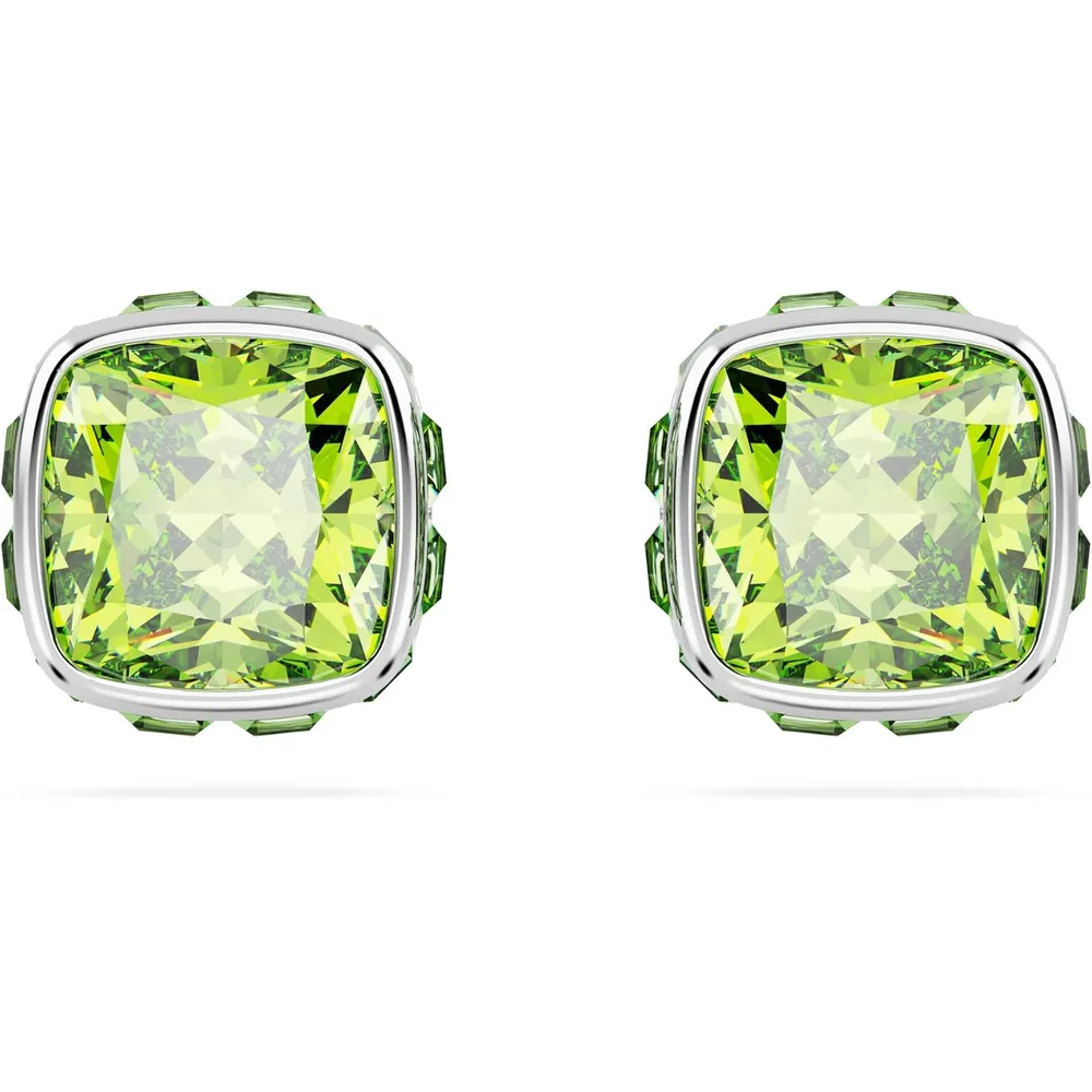 SWAROVSKI ARETES STUD CUADRADO BIRTHSTONE AGOSTO ACABADO RODIO PARA MUJER | VERDE