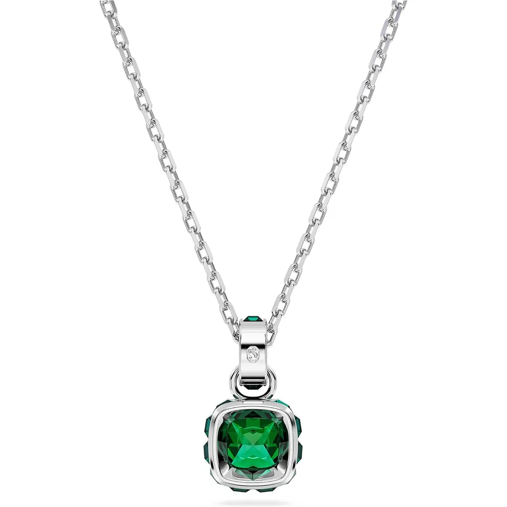 SWAROVSKI COLLAR PENDIENTE CUADRADO BIRTHSTONE MAYO ACABADO RODIO PARA MUJER | VERDE