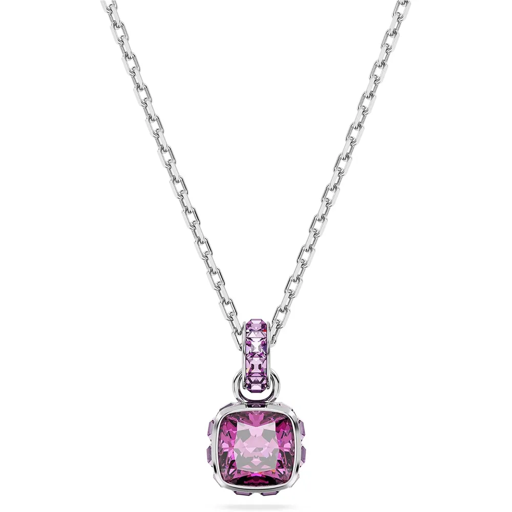 SWAROVSKI COLLAR PENDIENTE CUADRADO BIRTHSTONE FEBRERO ACABADO RODIO PARA MUJER | ROSA