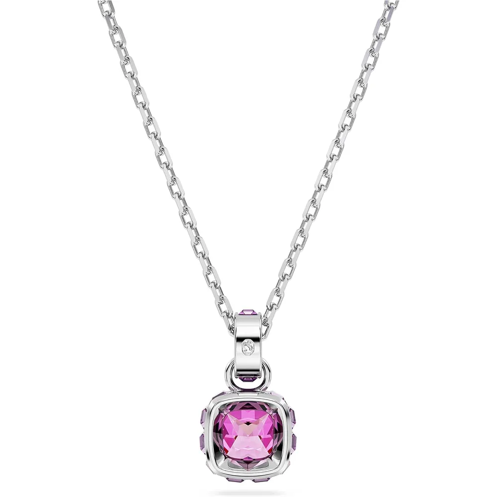 SWAROVSKI COLLAR PENDIENTE CUADRADO BIRTHSTONE FEBRERO ACABADO RODIO PARA MUJER | ROSA