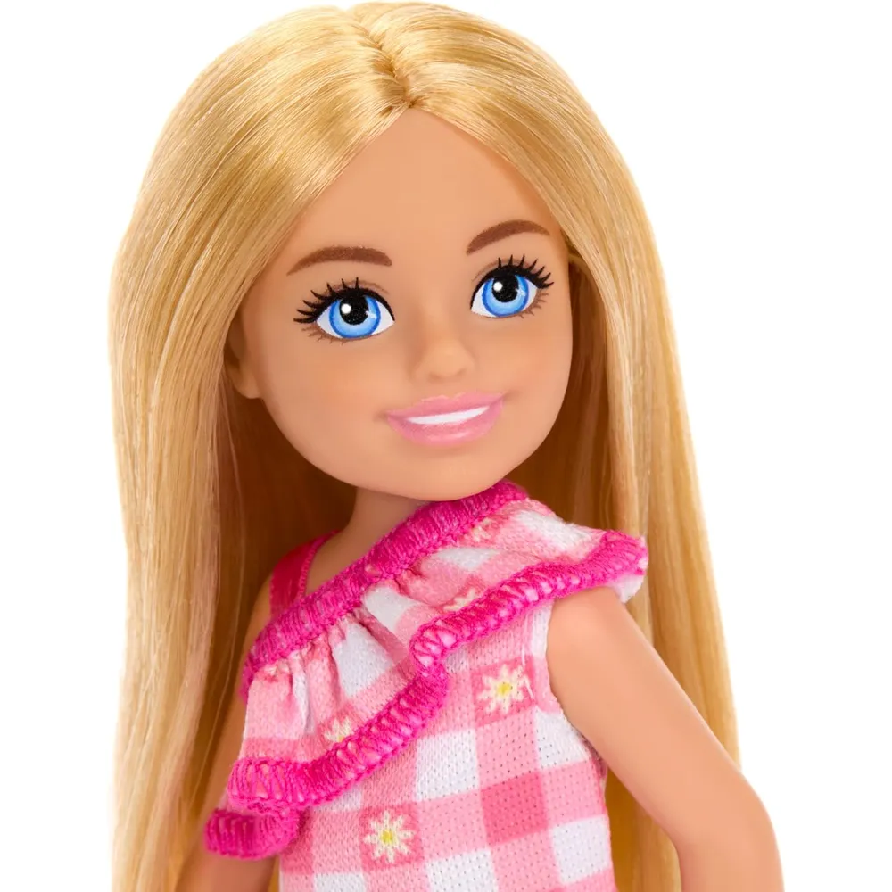 BARBIE CHELSEA MUÑECA VESTIDO CUADROS ROSA
