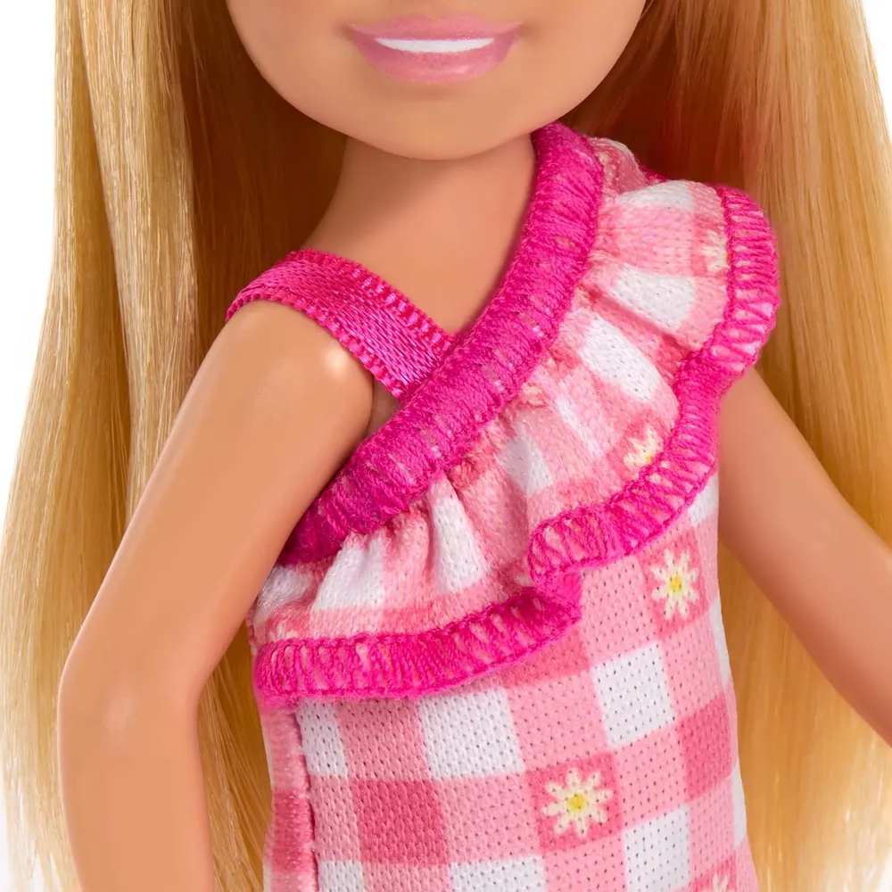 BARBIE CHELSEA MUÑECA VESTIDO CUADROS ROSA