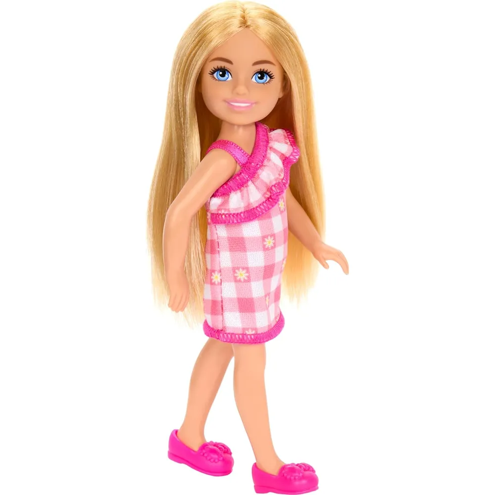 BARBIE CHELSEA MUÑECA VESTIDO CUADROS ROSA