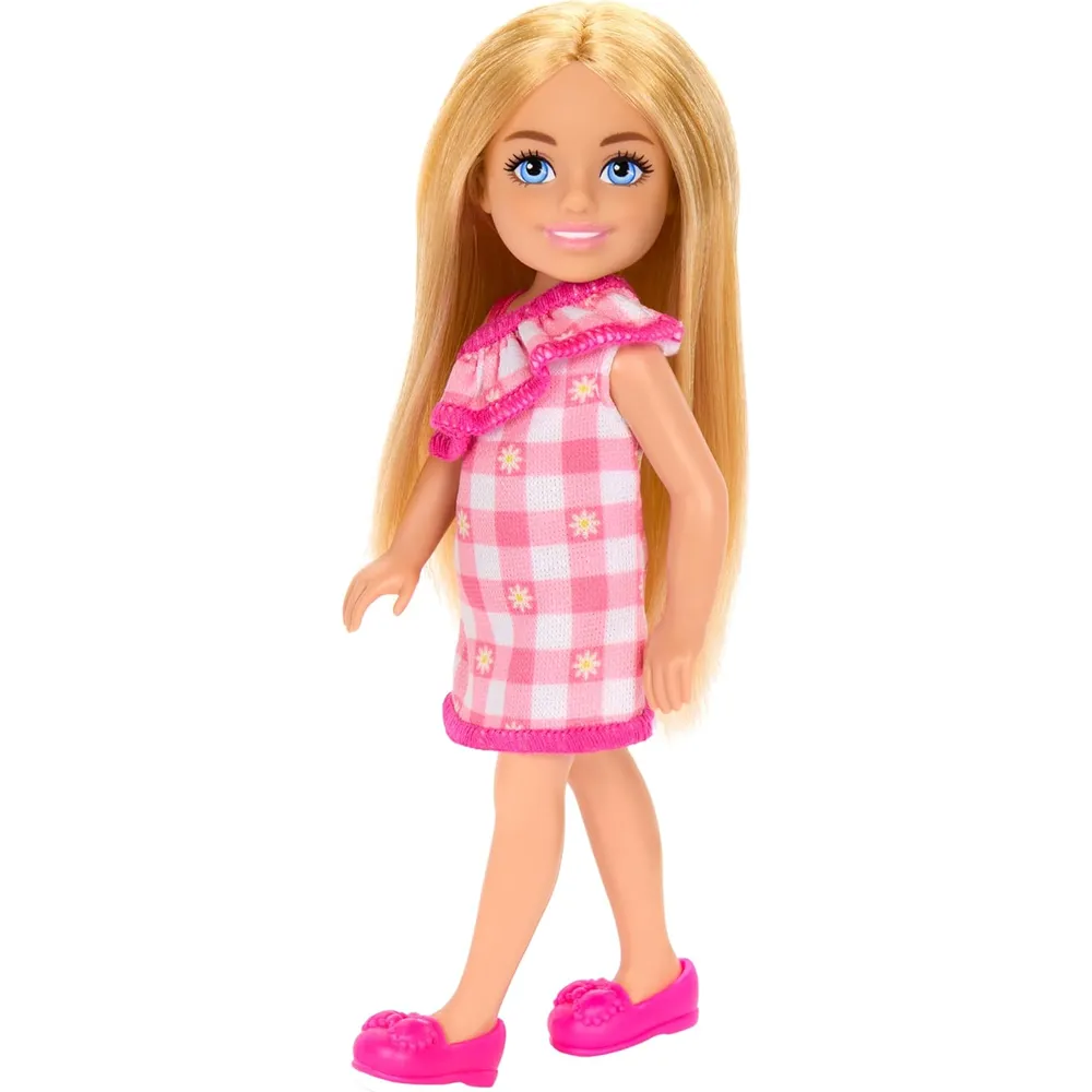 BARBIE CHELSEA MUÑECA VESTIDO CUADROS ROSA