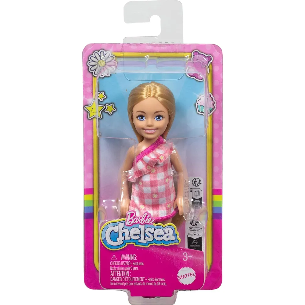 BARBIE CHELSEA MUÑECA VESTIDO CUADROS ROSA