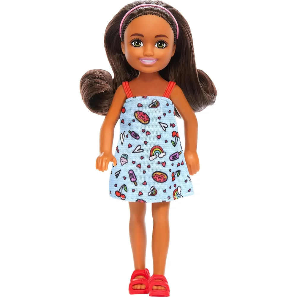 BARBIE CHELSEA MUÑECA VESTIDO AZUL ESTAMPADO