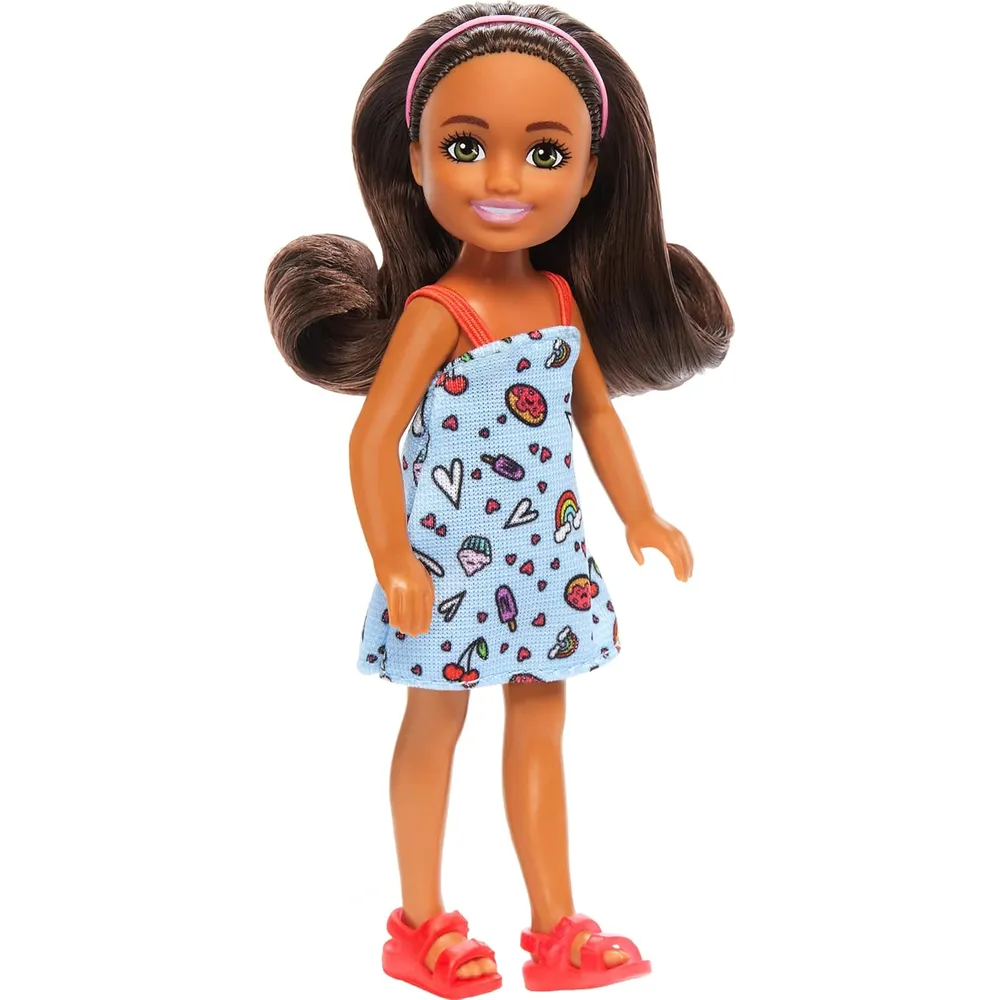 BARBIE CHELSEA MUÑECA VESTIDO AZUL ESTAMPADO