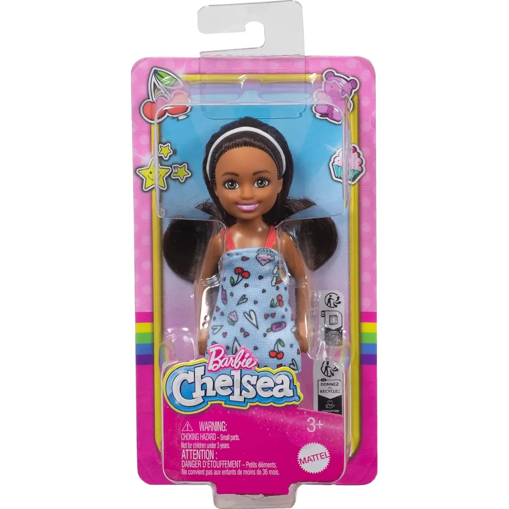 BARBIE CHELSEA MUÑECA VESTIDO AZUL ESTAMPADO