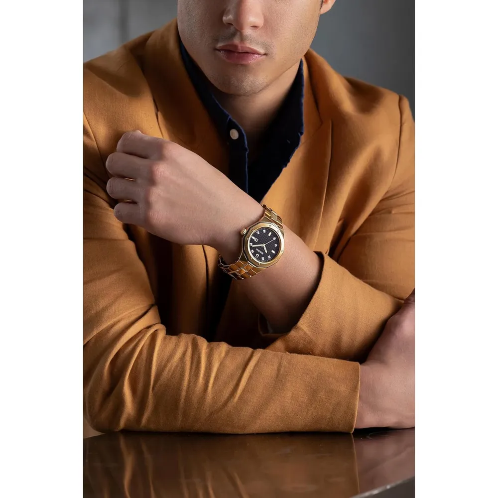 Bulova reloj clásico de hombre cuarzo 3 agujas fecha día con diamantes | Oro/Negro