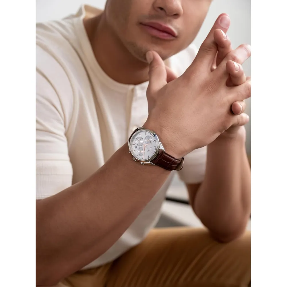 Bulova reloj Sutton hombre cronógrafo 6 agujas de cuarzo correa cuero | Marrón