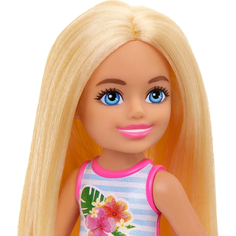 BARBIE CHELSEA MUÑECA TRAJE DE BAÑO RAYAS FLORAL RUBIA