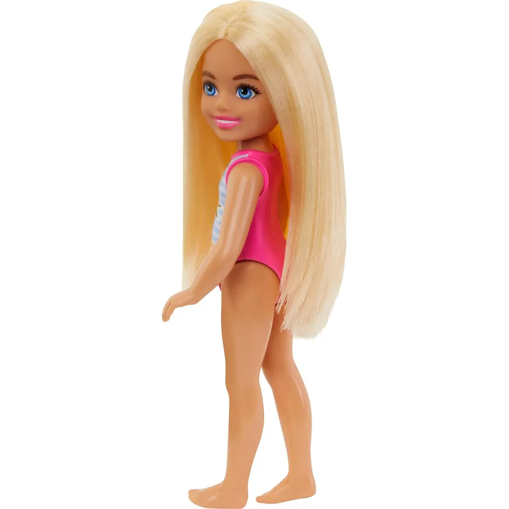BARBIE CHELSEA MUÑECA TRAJE DE BAÑO RAYAS FLORAL RUBIA
