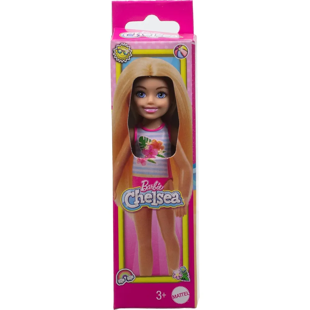 BARBIE CHELSEA MUÑECA TRAJE DE BAÑO RAYAS FLORAL RUBIA