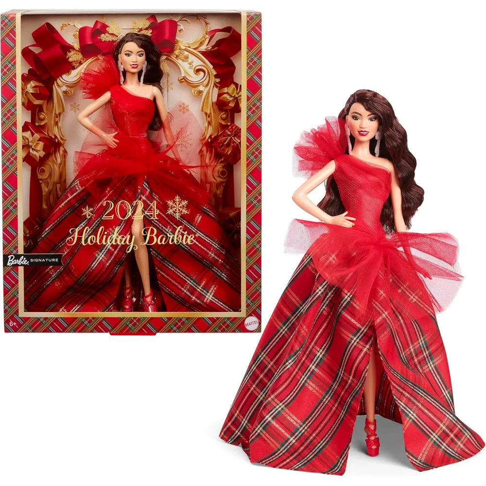BARBIE SIGNATURE NAVIDAD 2024 MUÑECA VESTIDO CUADROS