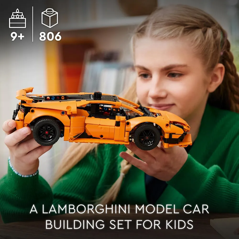Lego Technic Lamborghini Huracán Naranja con motor V10 y dirección